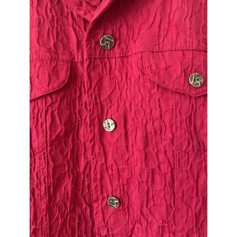 Chicos Size 1 Red Textured Jacquard Button Front Jacket Shirt Top Women's - Picture 4 of 8